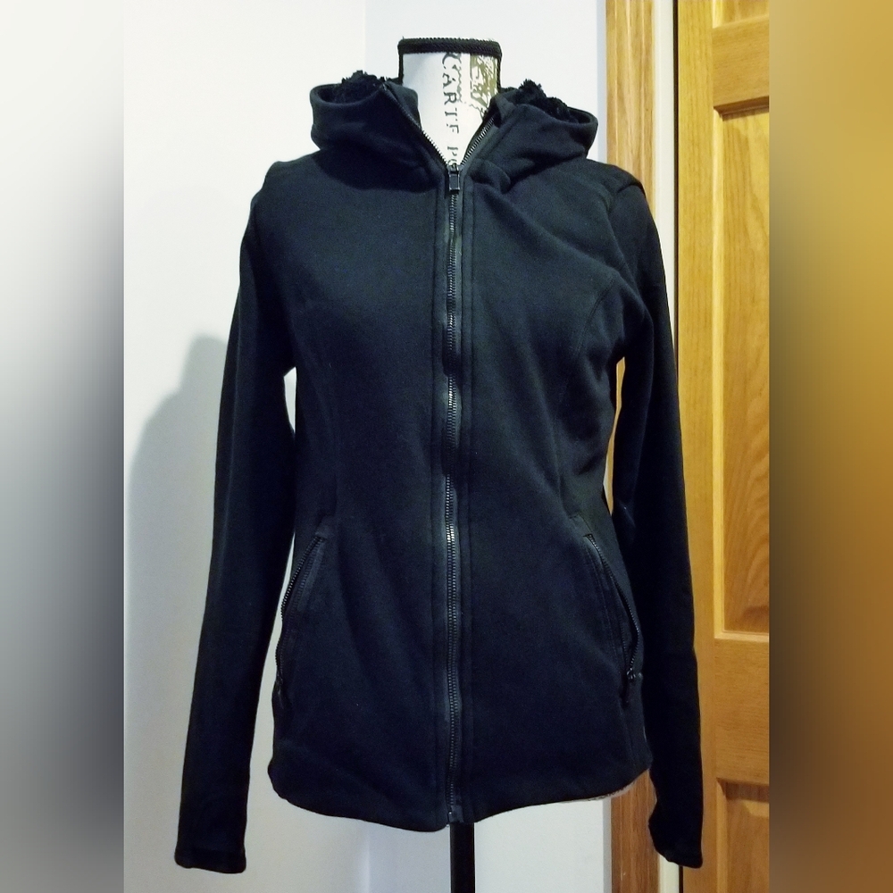 Active Life  Black Heather Thick Plush Full Zip Jacket Hoodie Size S Thumholeb